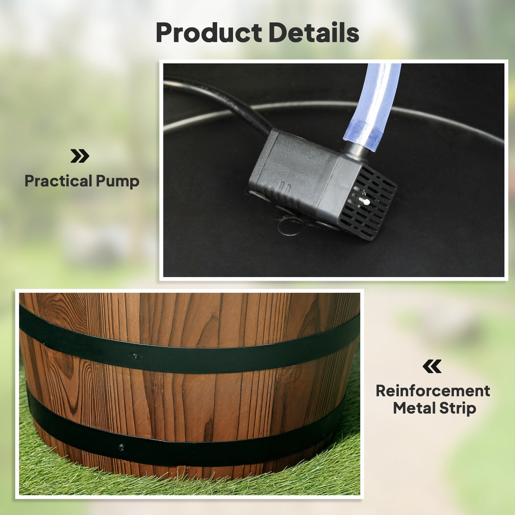 Outdoor Waterfall Fountain, Garden Wood Barrel, Carbonized