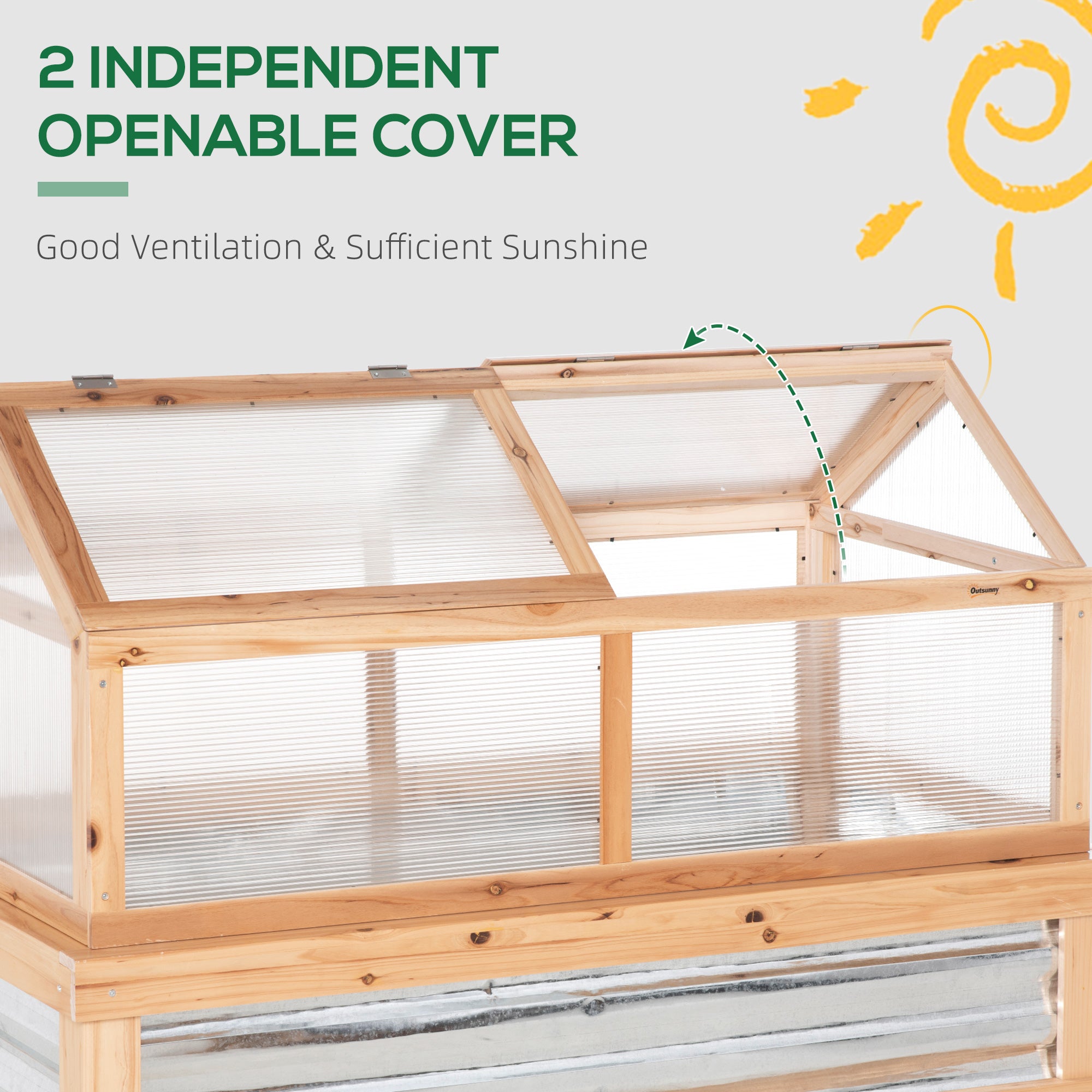 Raised Garden Flower Bed Kit with Greenhouse, Wooden Cold Frame Planter with Open Roofs, 48" x 24" x 32", Natural