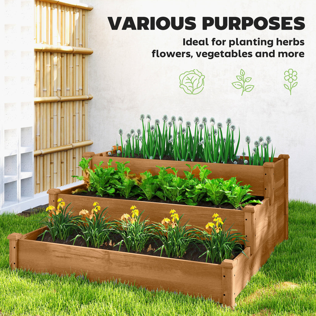 3-Tier Garden Bed Planter Box for Backyard, Patio, 49"x49"x22", Brown