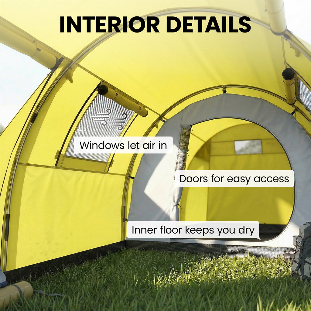 3-4 Person Camping Tent with 2 Rooms, 3000mm Waterproof Portable Family Tent with Carry Bag, Yellow