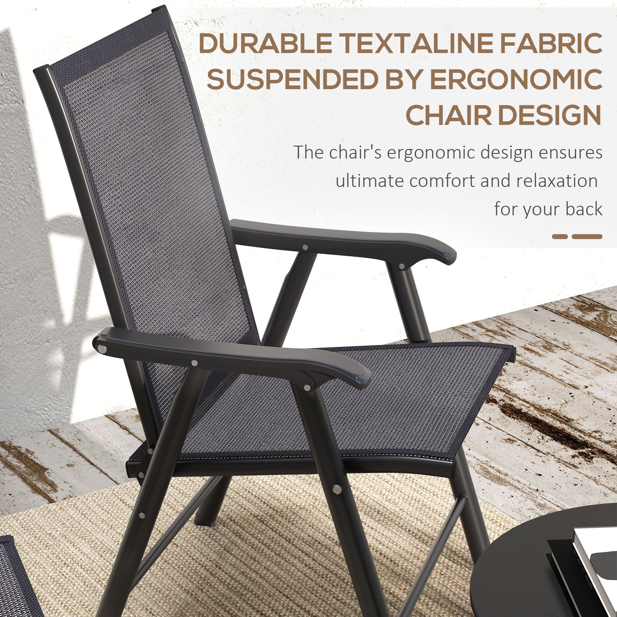 4-Piece Folding Chair Set for Relaxing on Patio Balcony Garden, Comfortable Outdoor Furniture with Armrests, Dark Grey