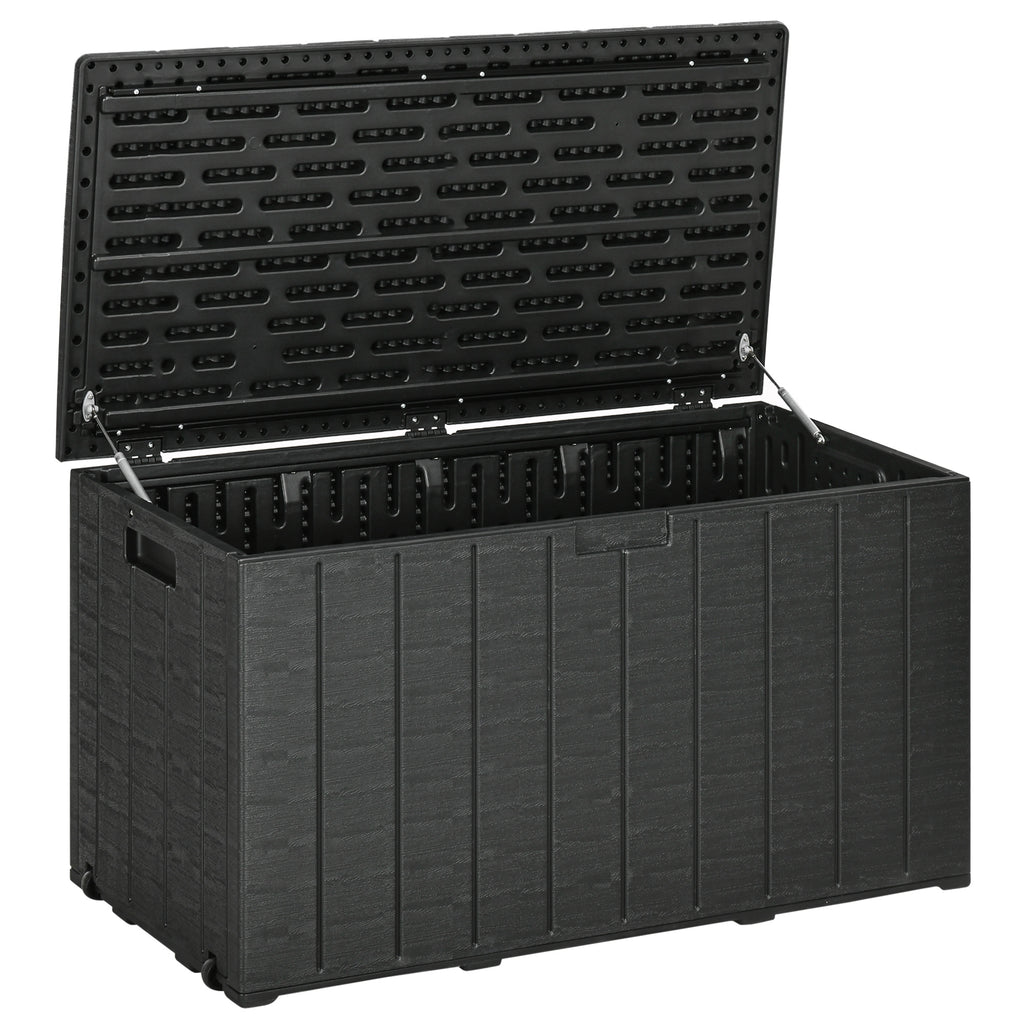 81 Gallon Garden Storage Box, Waterproof  Double Wall Storage Container with Wheels and Handles, Black