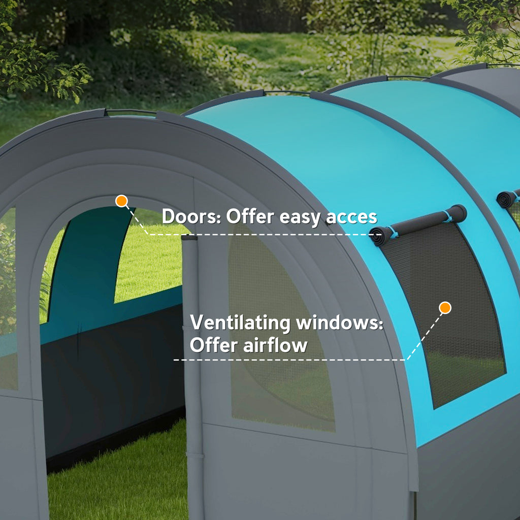 3 Person Camping Tent with Living Room and Bedroom, 3000mm Waterproof Tunnel Large Family Tent, Grey and Blue