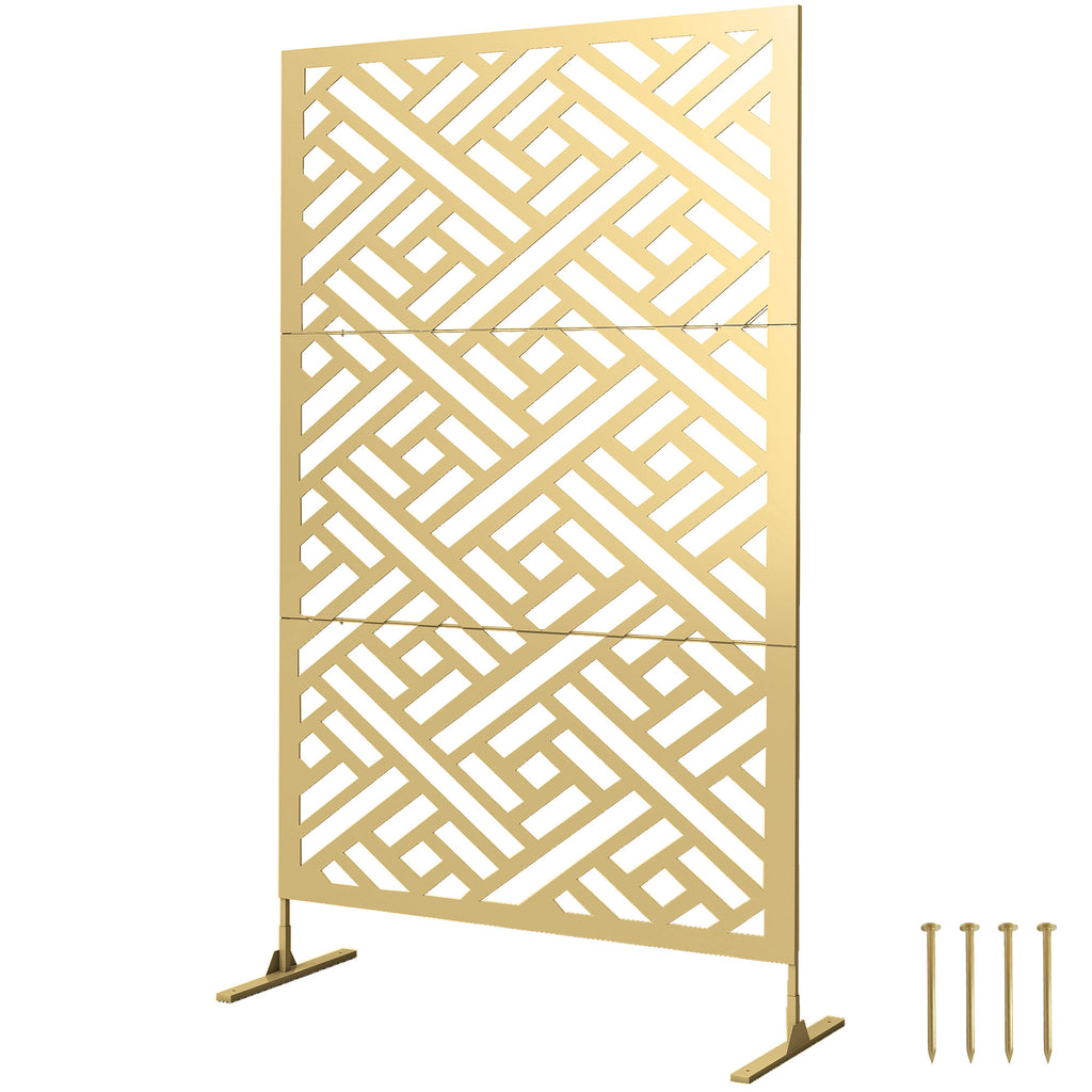 Metal Outdoor Privacy Screen, Freestanding Outdoor Divider with Stand, 79" x 47", Gold