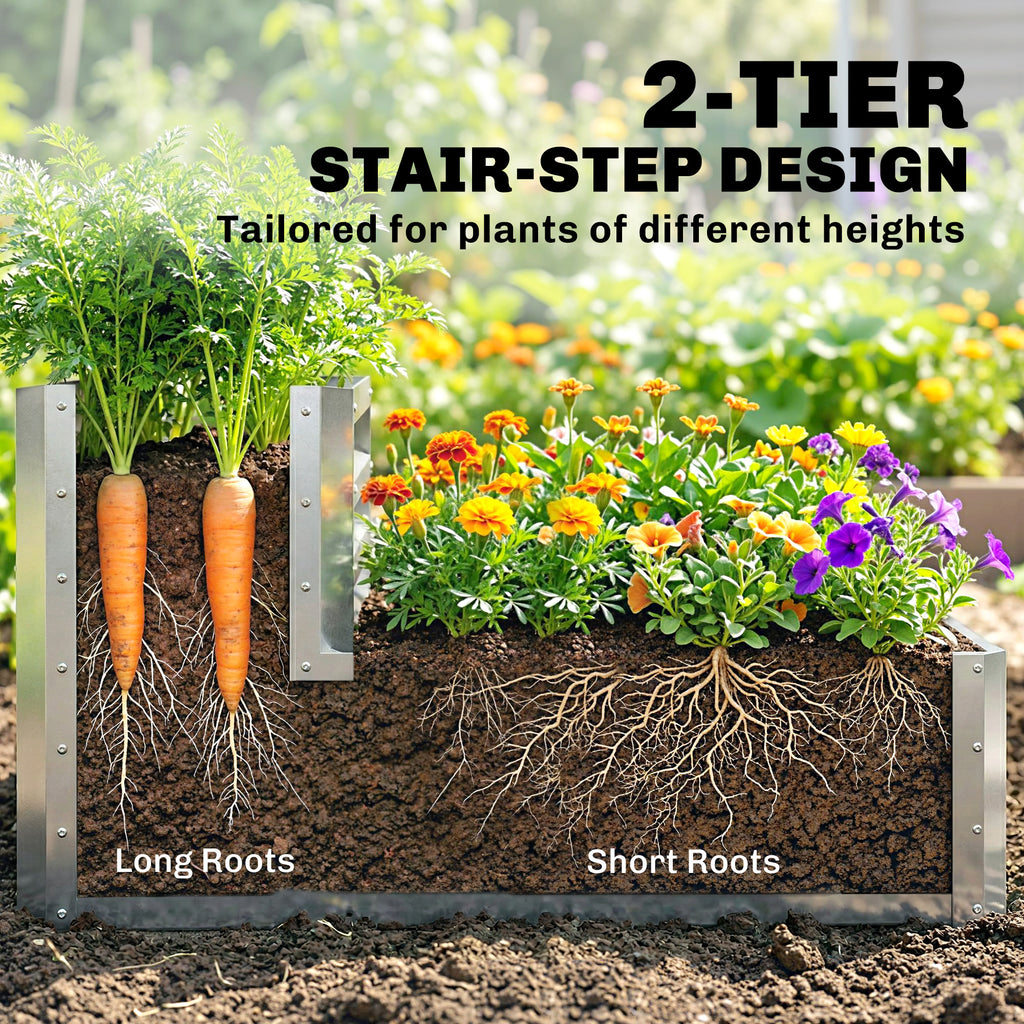 2 Tier Galvanized Raised Garden Bed, Steel Planter Box for Vegetables, Flowers, Herbs, 47" x 40" x 23", Silver