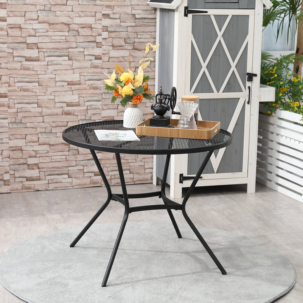 35" Round Patio Dining Table Steel Outside Table with Mesh Tabletop for Garden Backyard Poolside, Black