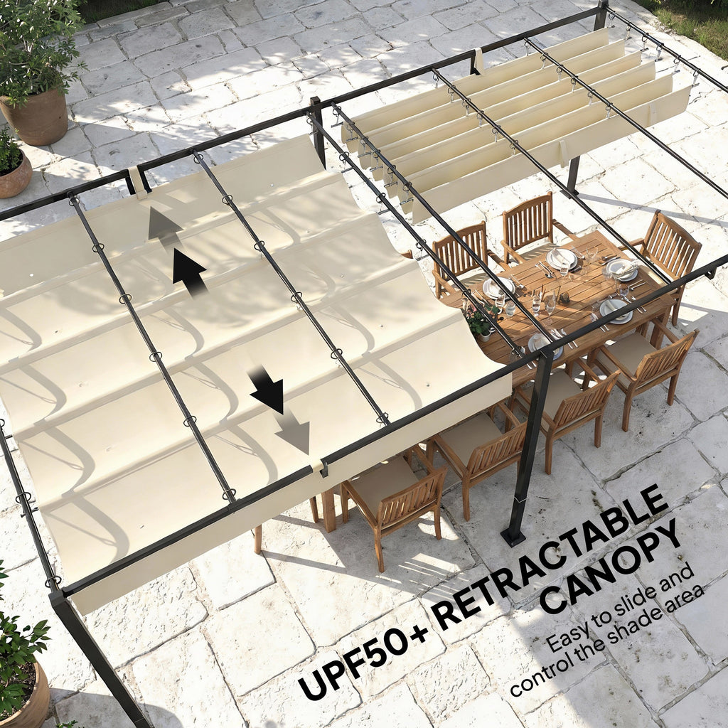 19' x 10' Pergola with Retractable Canopy, Patio Pergola with Sun Shade Shelter, UV50+, for Patio, Garden, Cream