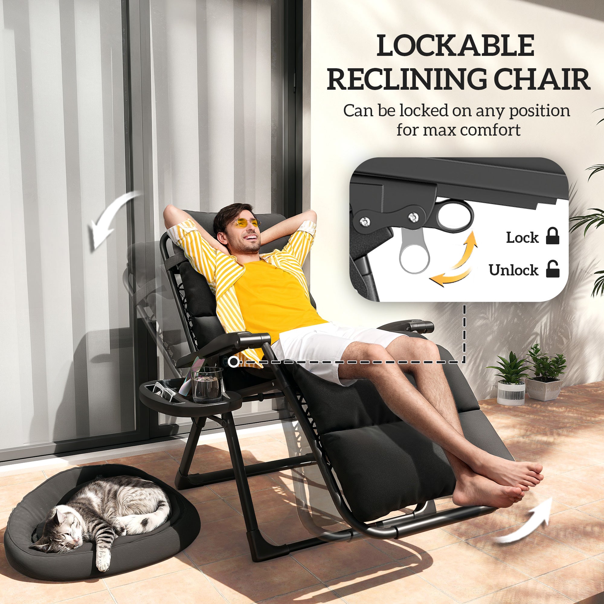 2pcs Reclining Zero Gravity Chair with Adjustable Backrest, Folding Garden Sun Lounger with Removable Cushion, Grey