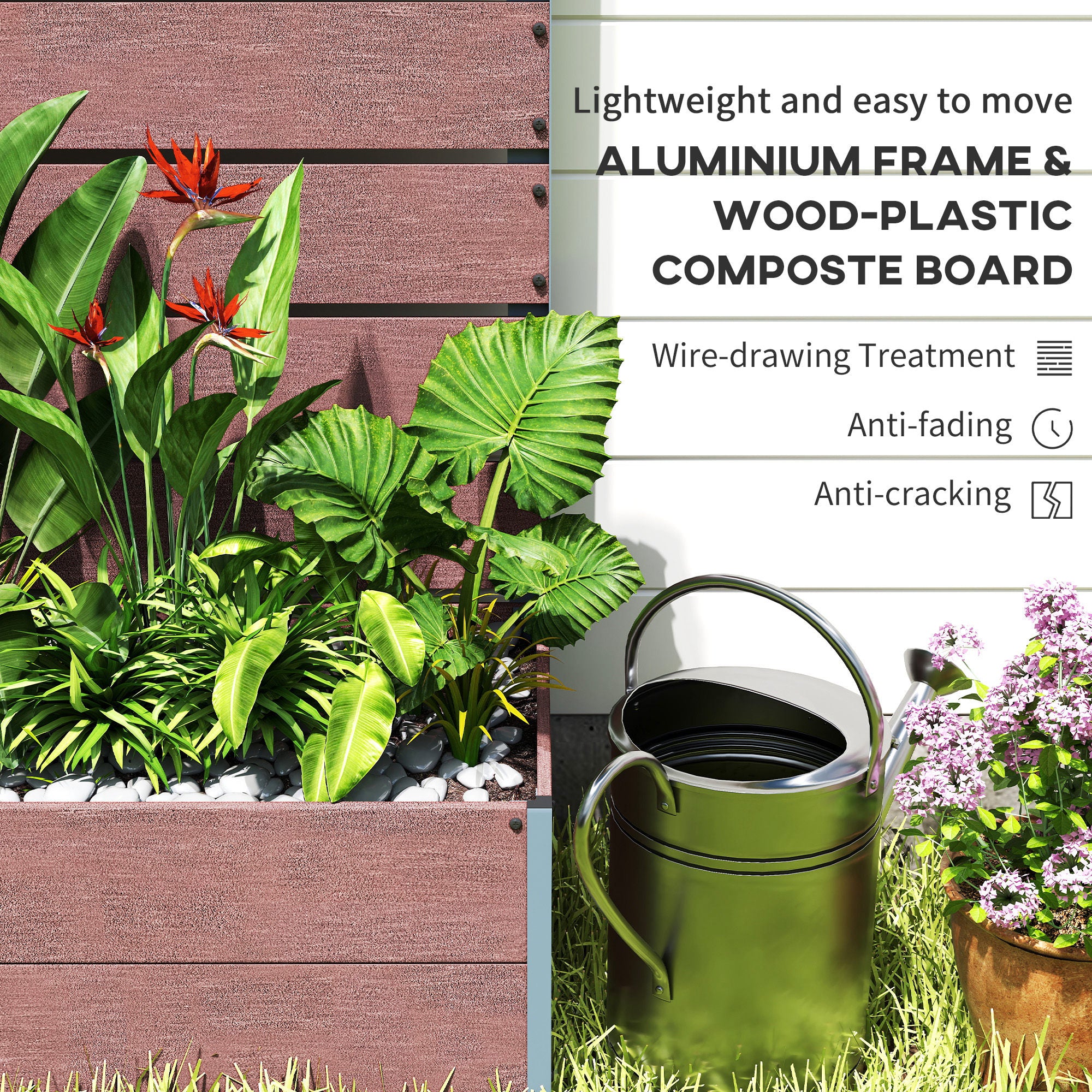 Raised Garden Bed with Trellis, Freestanding Elevated Planter Box for Climbing Vines, 28" x 15" x 59", Light Brown