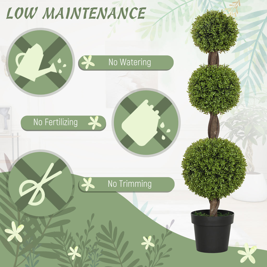 Set of 2 Artificial Ball Boxwood Topiary Trees, Fake Plants in Pots for Indoor Outdoor Decor, Green