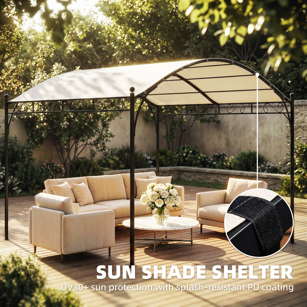 10' x 10' Outdoor Pergola with UV30+ Canopy Galvanized Steel Frame Sun Shade with Arched Top, Cream White
