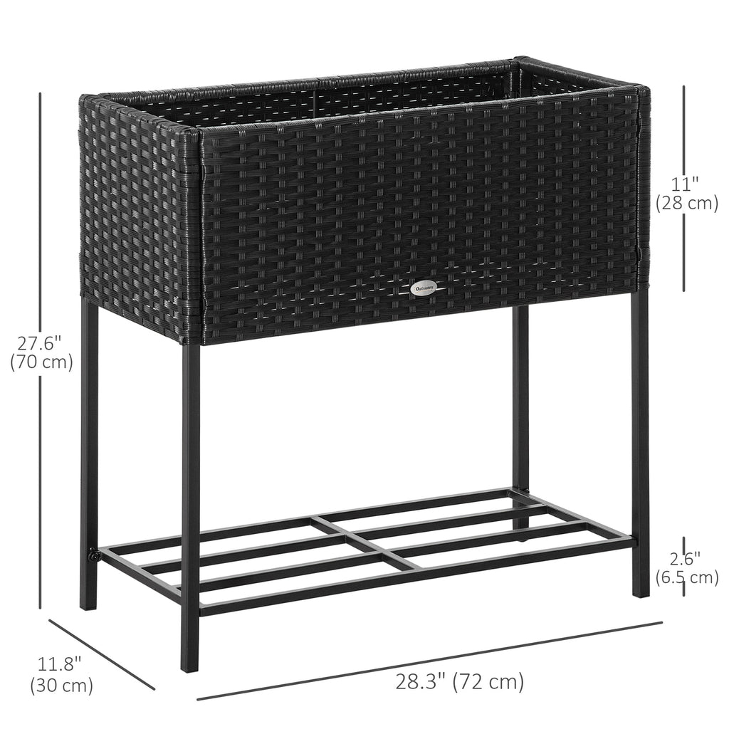 Rattan Raised Garden Boxes, Elevated Flower Beds with Storage Shelf for Herbs, Flowers, Vegetables, Black