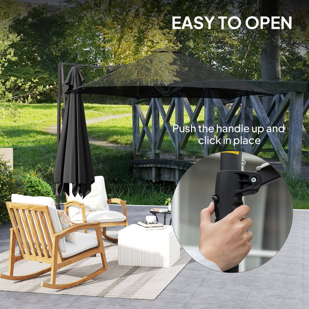 8.5FT Offset Patio Umbrella 360Â° Rotation Cantilever Parasol Outdoor Cantilever Roma Parasol Î¦100.8" x 96.5"H Black