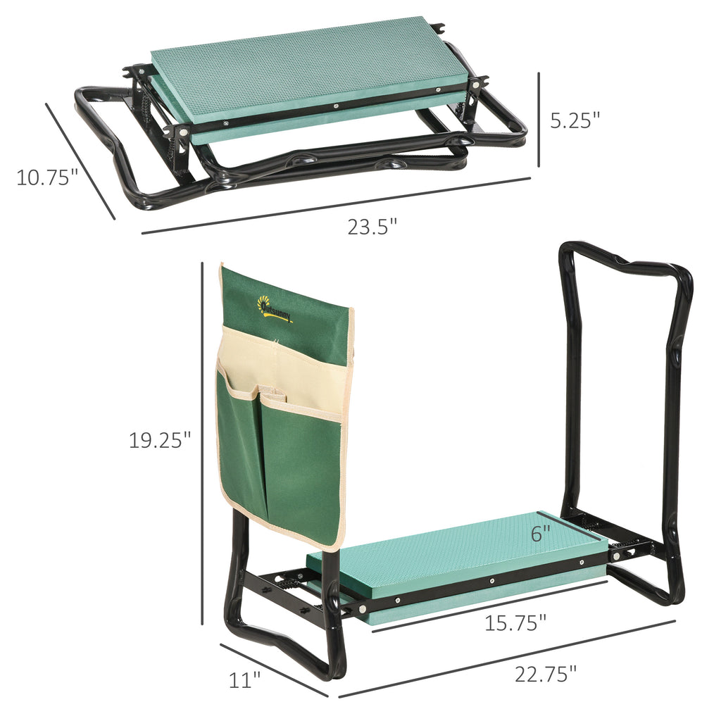 Garden Kneeler and Seat, Foldable Gardening Stool Bench with Thick EVA Foam Kneeling Pad and Large Tool Pouch, Green