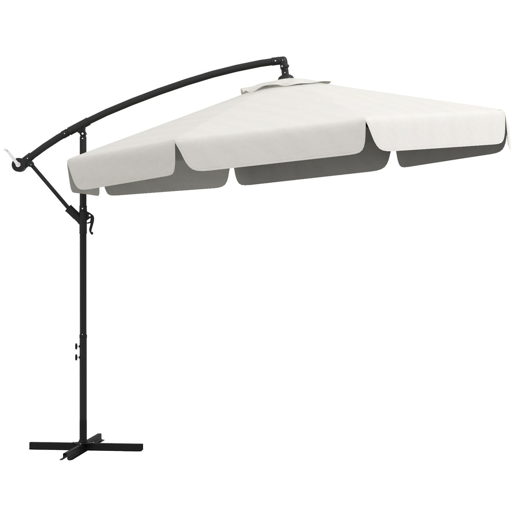 11 FT Cantilever Patio Umbrella Offset Parasol with Cross Base and 8 Ribs for Garden, Cream White