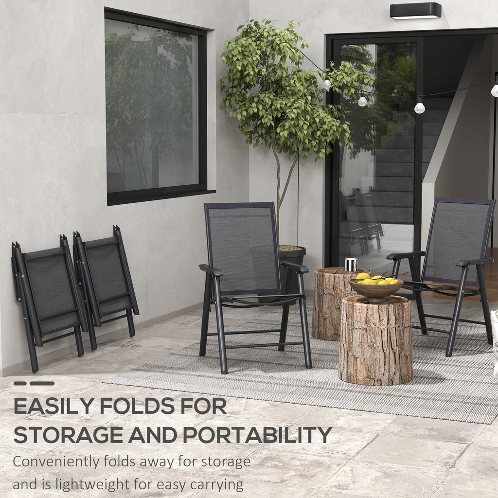4-Piece Folding Chair Set for Relaxing on Patio Balcony Garden, Comfortable Outdoor Furniture with Armrests, Black
