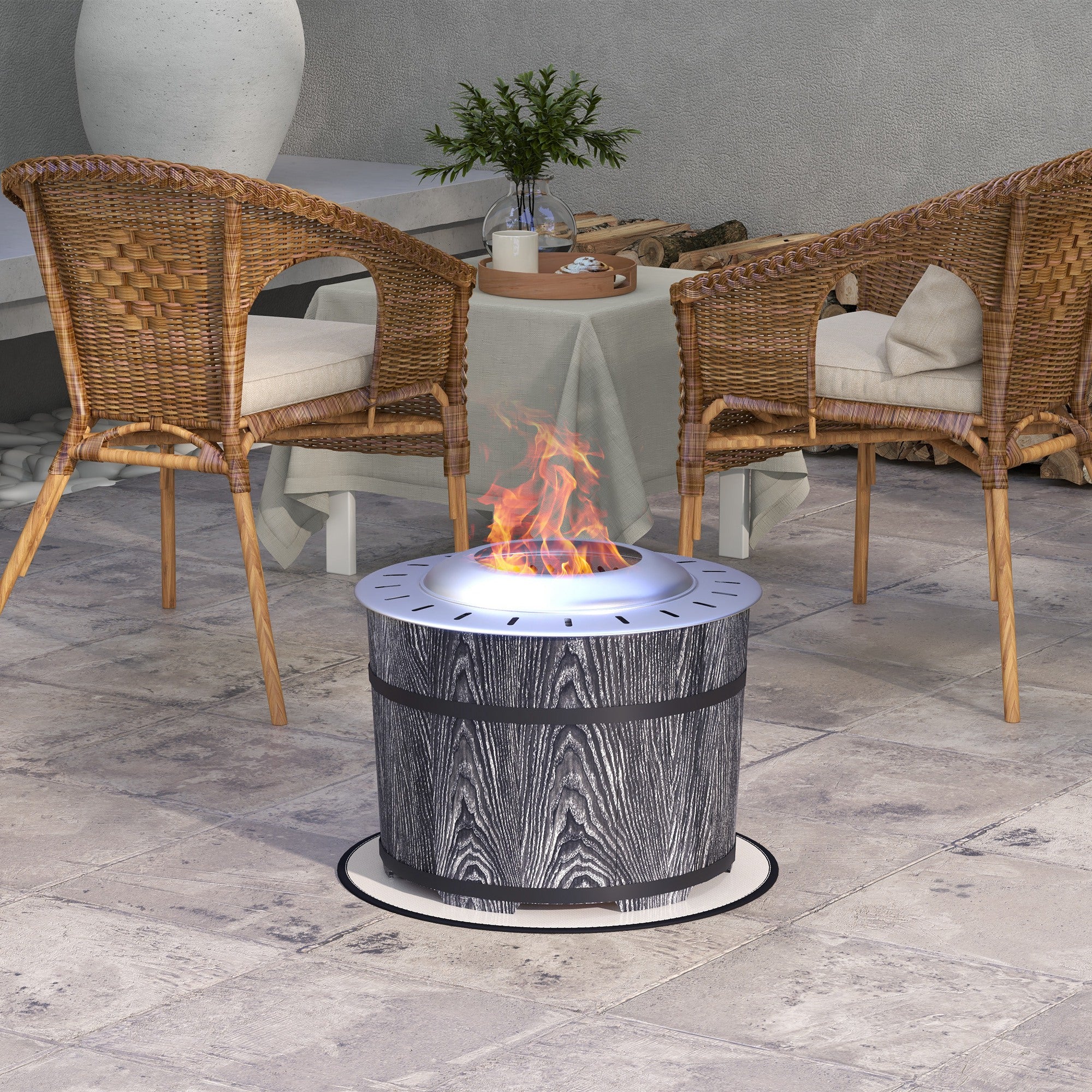 Smokeless Fire Pit, Portable Camping Bonfire Stove with Mat for Backyard Patio Picnic, Magnesium Oxide, Black