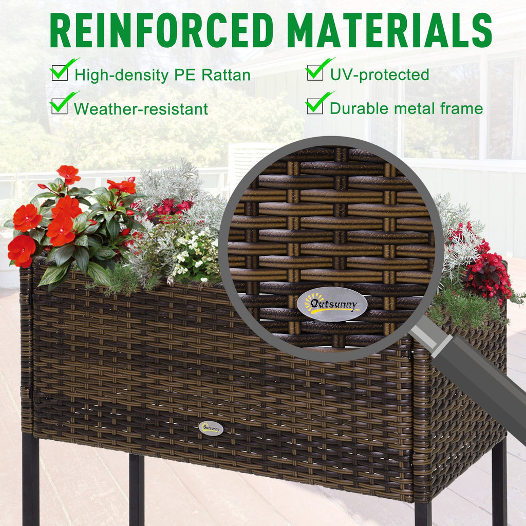 Rattan Raised Garden Boxes, Elevated Flower Beds with Storage Shelf for Herbs, Flowers, Vegetables, Brown