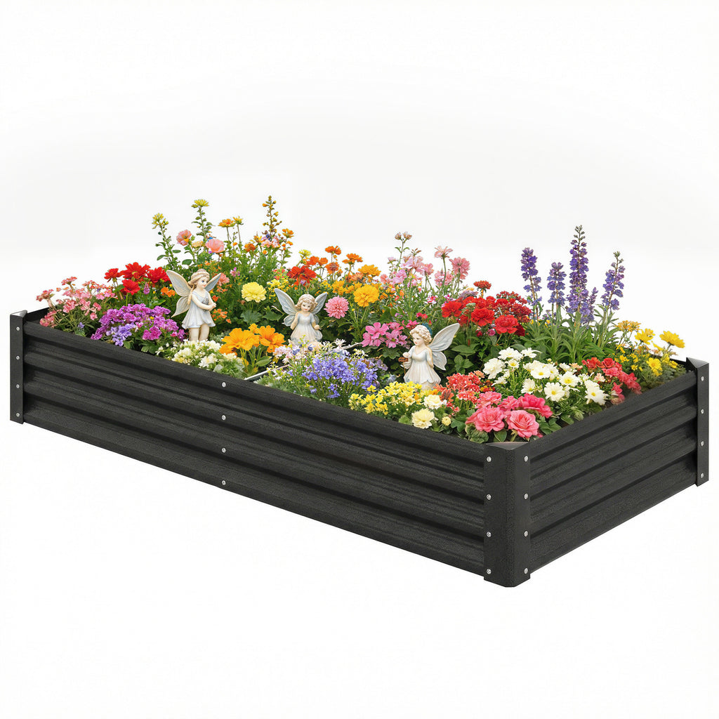 Galvanized Garden Beds with Open Bottom, Outdoor Planter Box for Herbs Vegetables, 6 x 3 x 1ft, Black