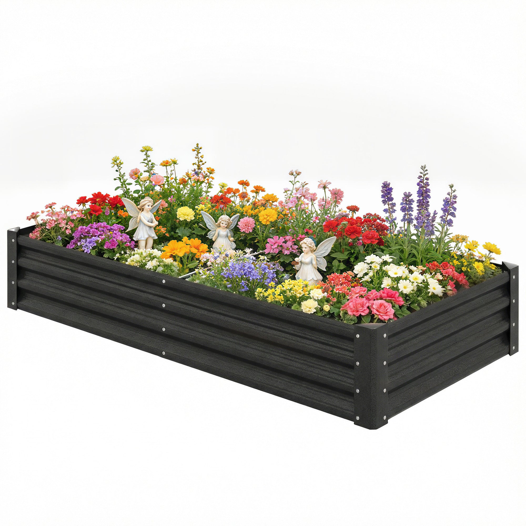 Galvanized Garden Beds with Open Bottom, Outdoor Planter Box for Herbs Vegetables, 6 x 3 x 1ft, Black