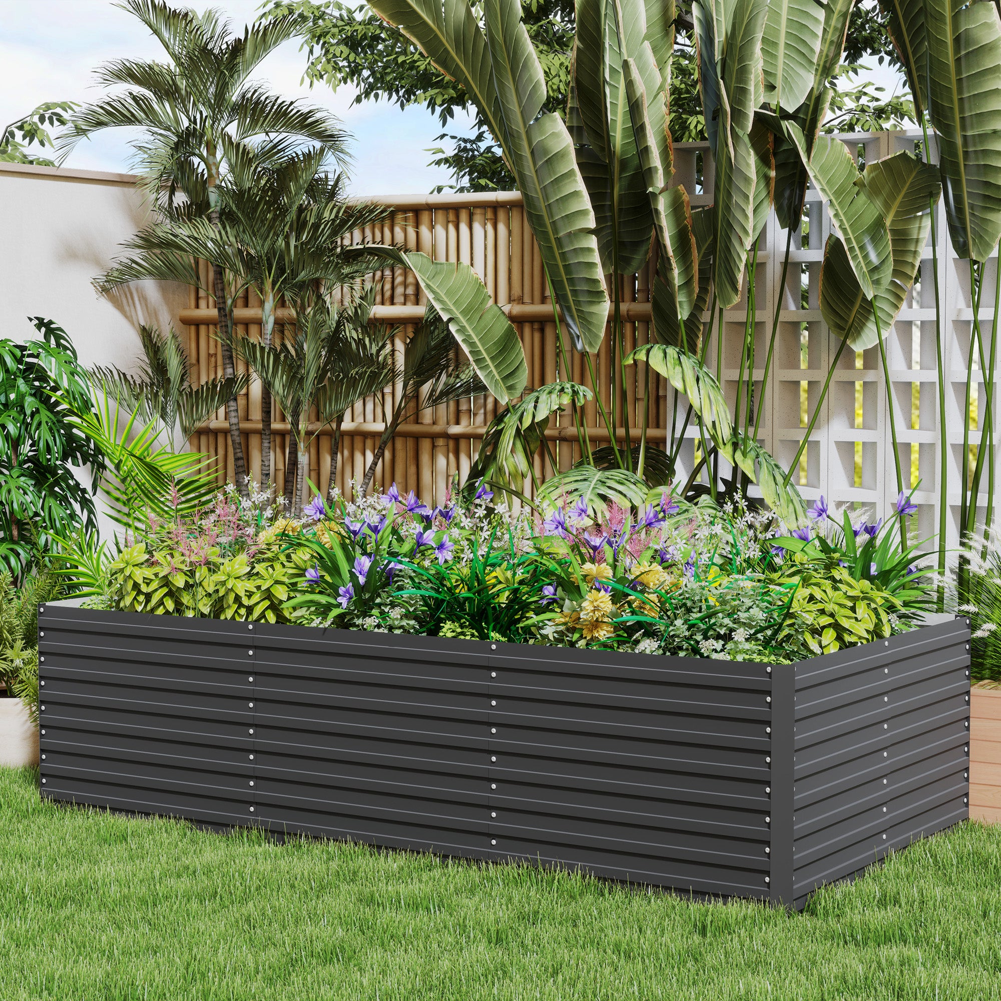 8' x 4' x 2' Raised Garden Bed, Galvanized Planter Box for Growing Flowers, Herbs and Vegetables, Dark Grey