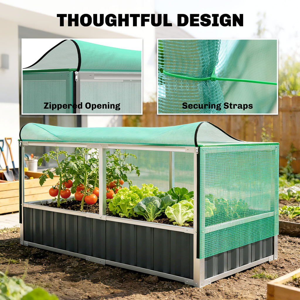 Raised Garden Bed, 5.7 x 3 x 2.3ft Steel Planter Box Outdoor with Cover, Gloves, Dark Grey