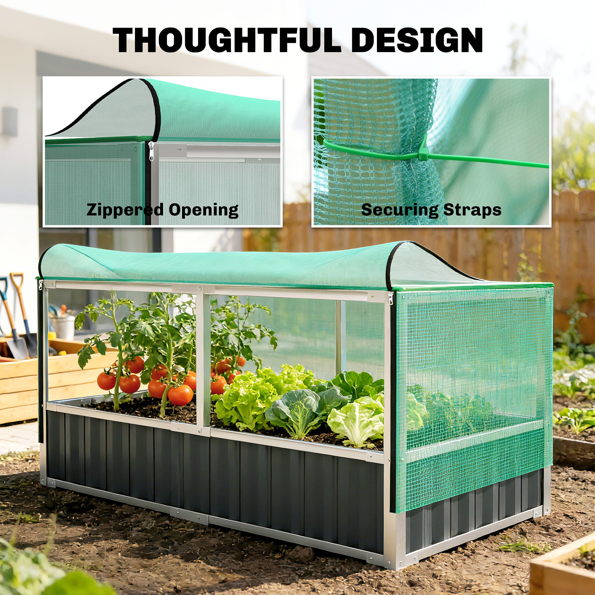Raised Garden Bed, 5.7 x 3 x 2.3ft Steel Planter Box Outdoor with Cover, Gloves, Dark Grey