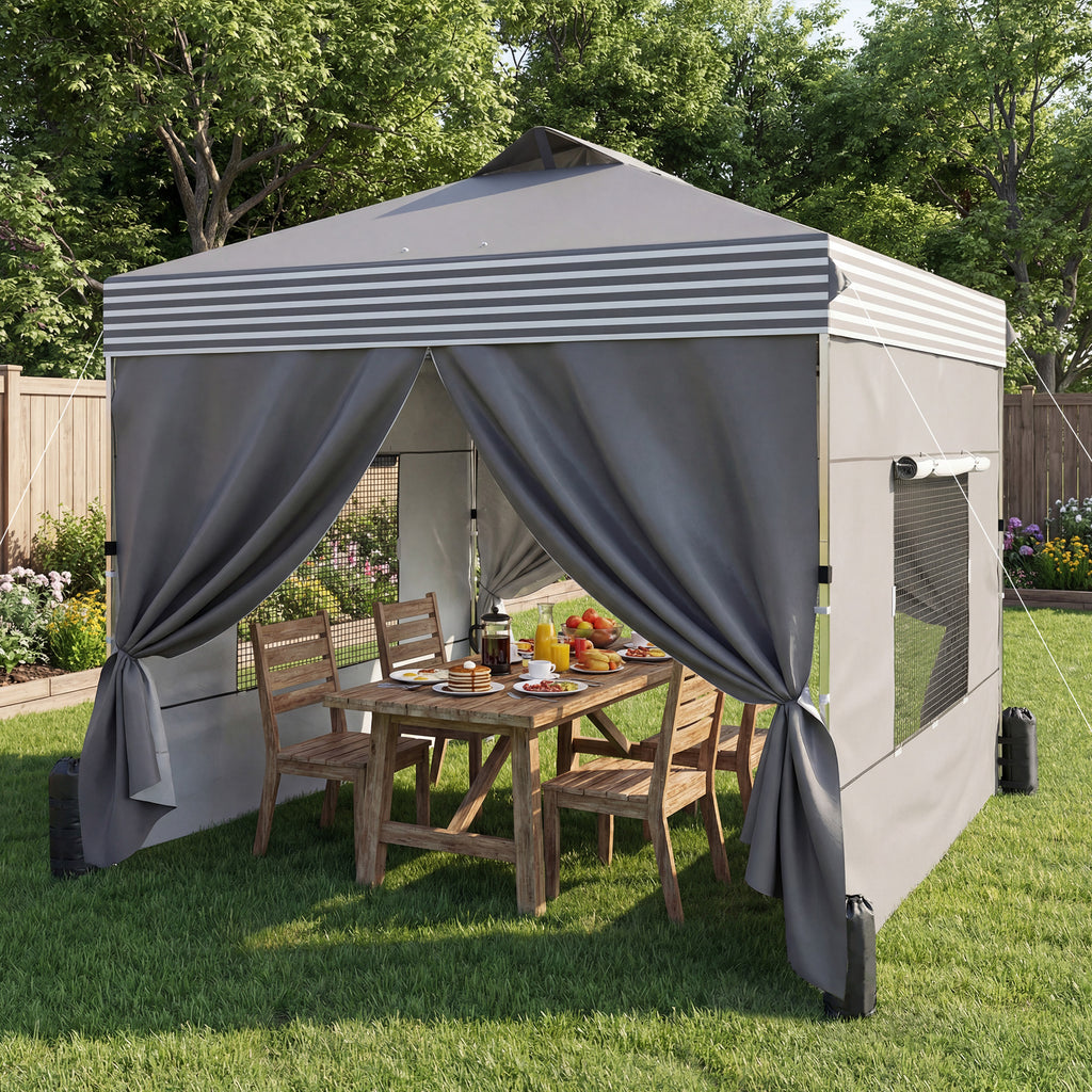 10 x 10 ft Pop Up Canopy Tent with 4 Sidewalls, UPF 50+ 1-Button Push Outdoor Instant Canopy with Wheeled Bag, Dark Grey