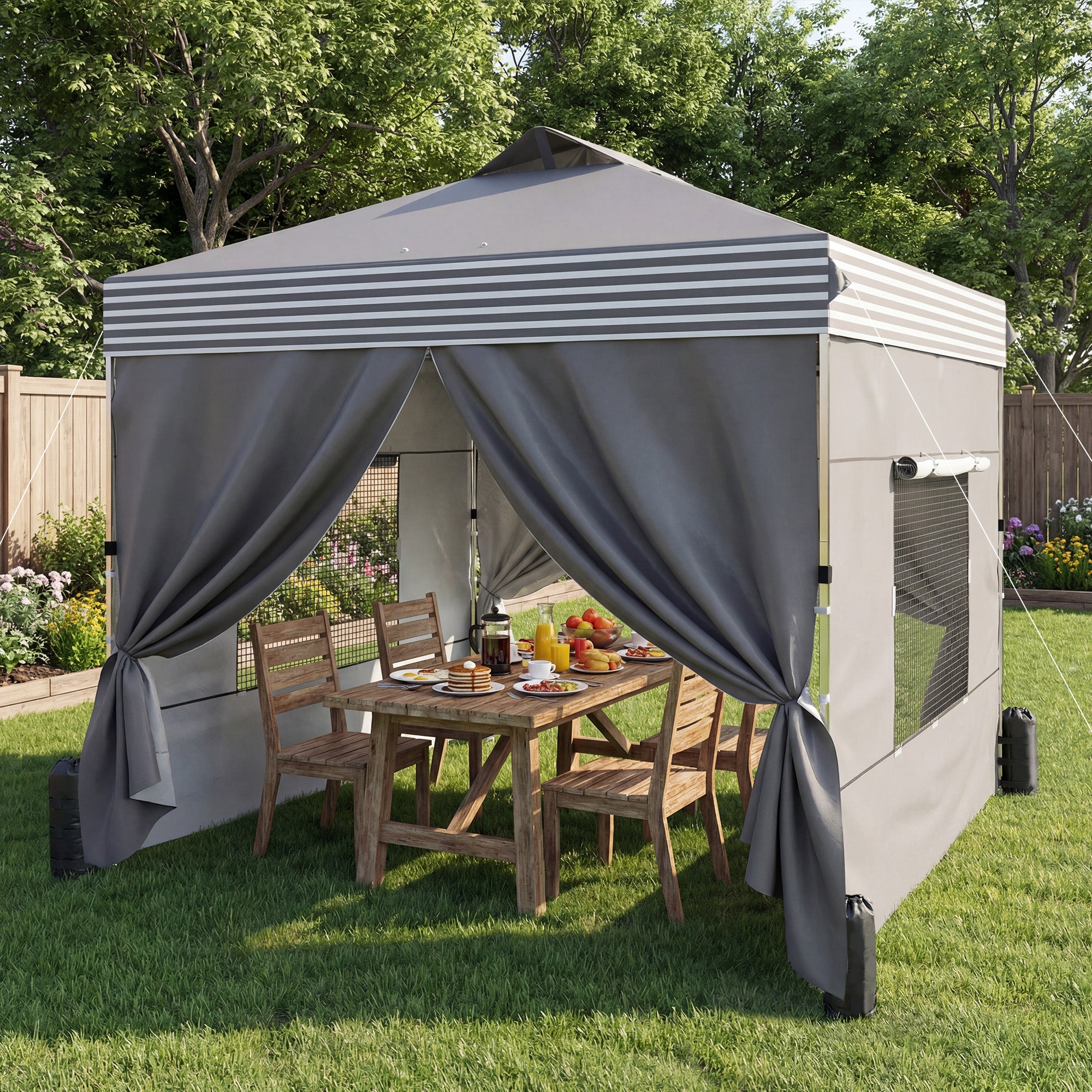 10 x 10 ft Pop Up Canopy Tent with 4 Sidewalls, UPF 50+ 1-Button Push Outdoor Instant Canopy with Wheeled Bag, Dark Grey