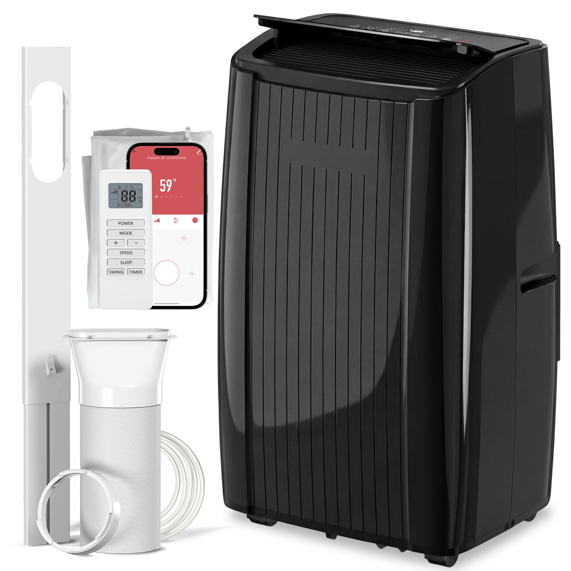 14000 BTU 5-in-1 Portable Air Conditioner with Cool, Heat, Dehumidifier, Fan, Sleep, WiFi Voice Control, Black