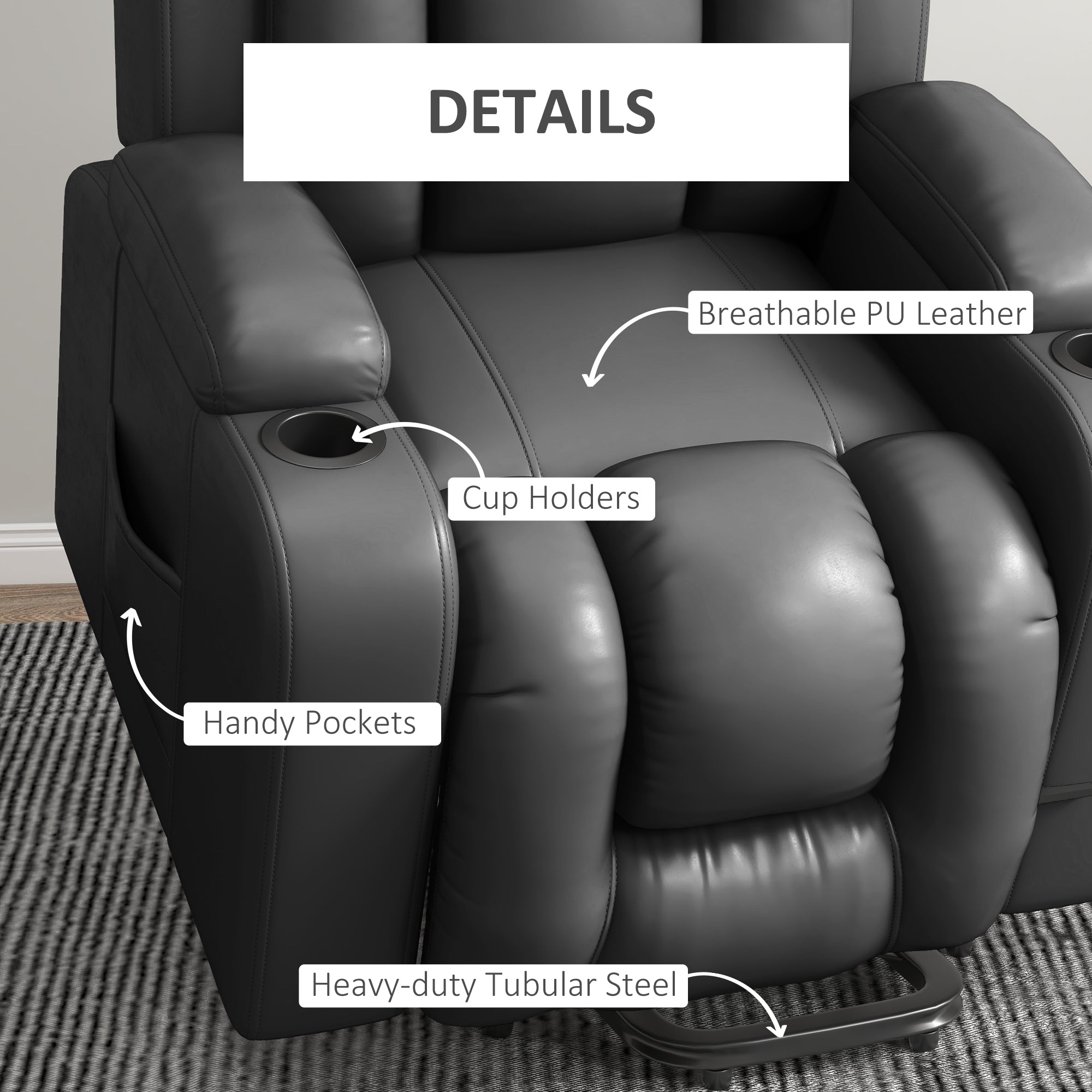 Electric Lift Chair for Elderly, Power Recliner with Footrest, Remote Control, Cup Holders for Living Room, Grey