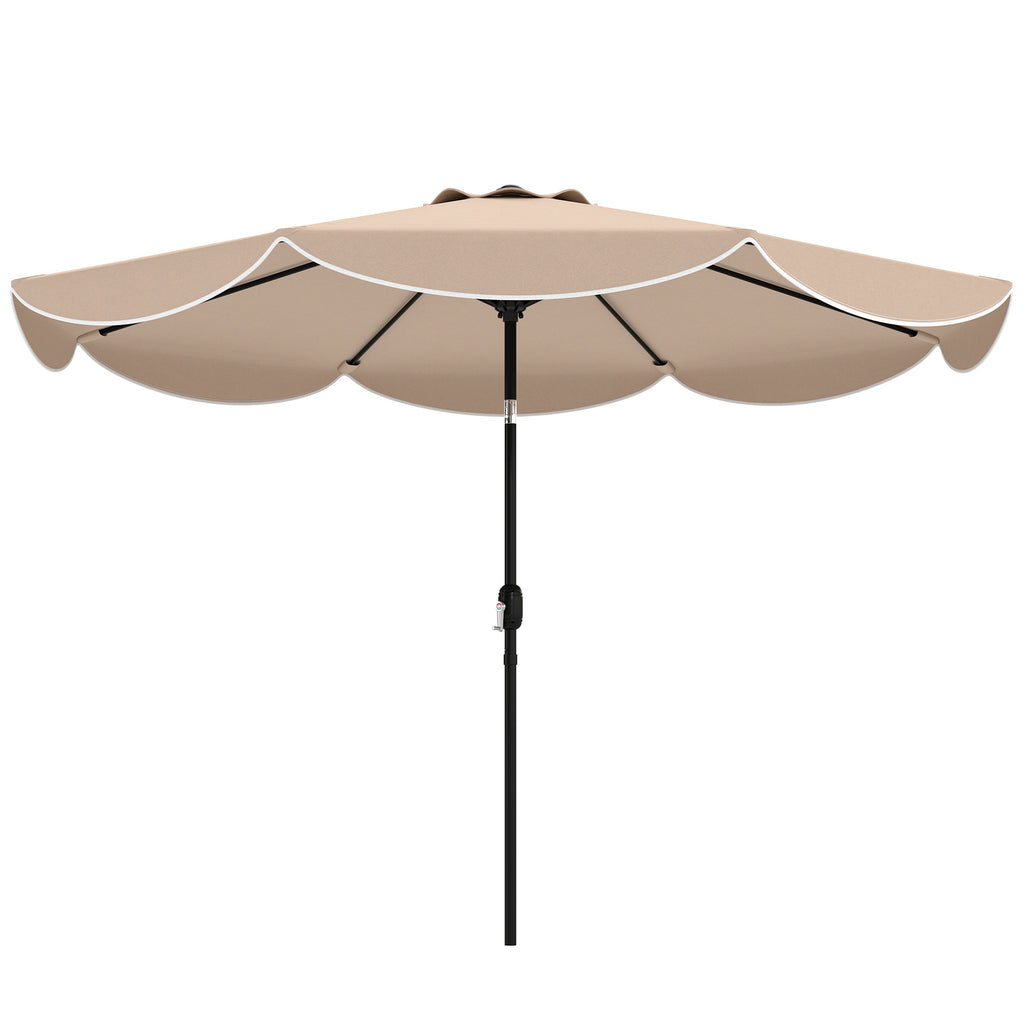 9' x 9' Round Market Umbrella with Valance, Patio Umbrella with Tilt and Crank, for Garden, Deck, Poolside, Khaki