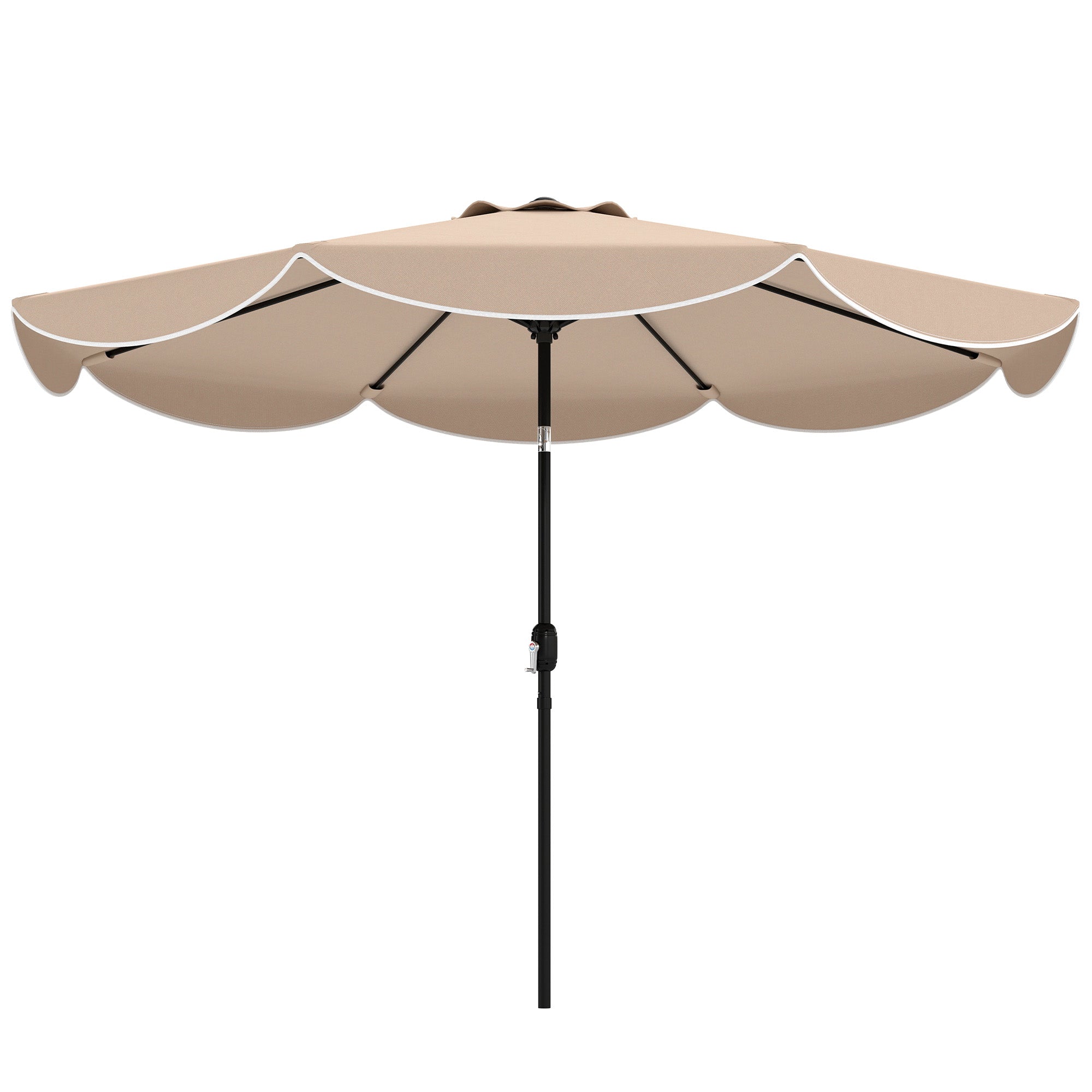 9' x 9' Round Market Umbrella with Valance, Patio Umbrella with Tilt and Crank, for Garden, Deck, Poolside, Khaki