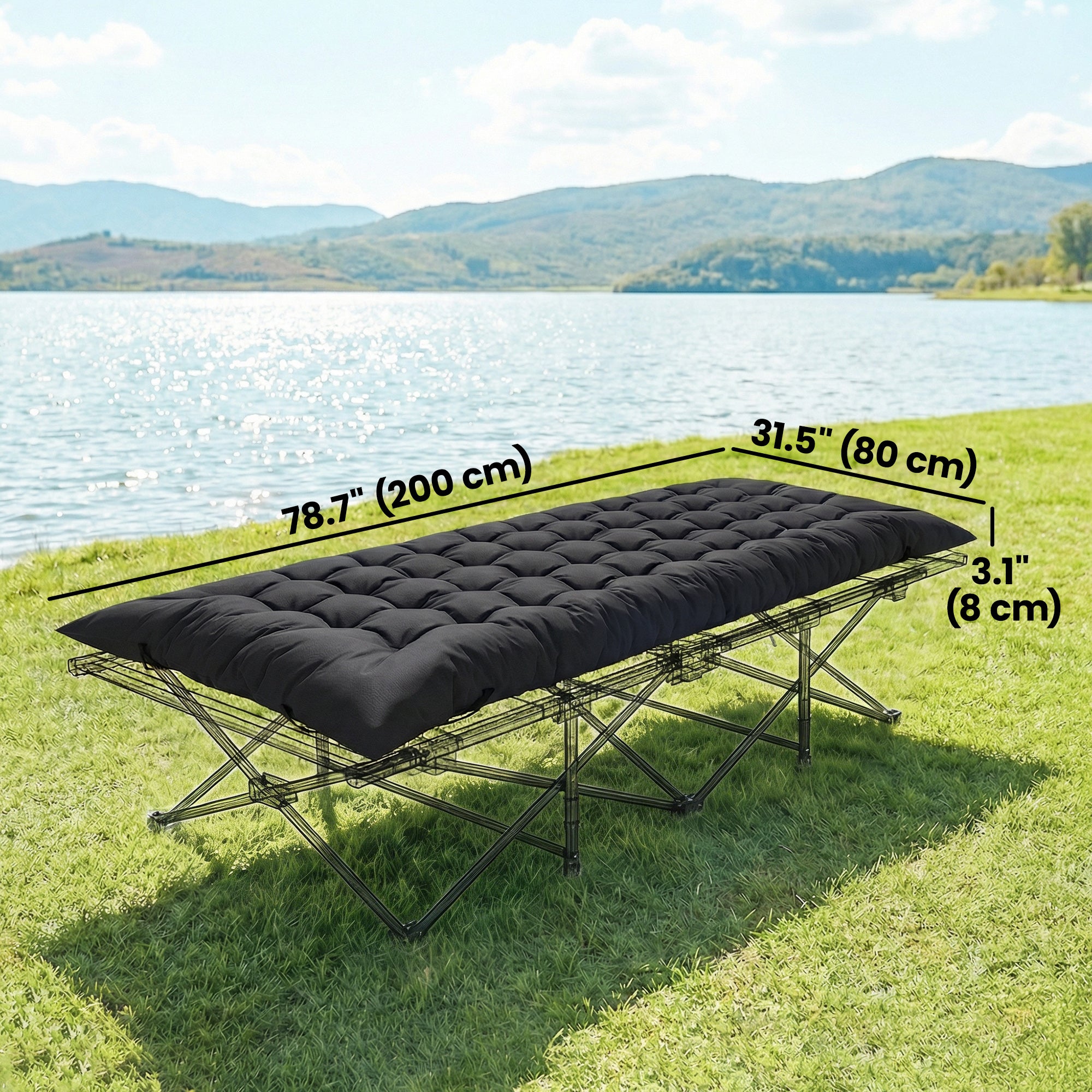Sleeping Mat, Camping Mat Pad with Elastic Straps, Black