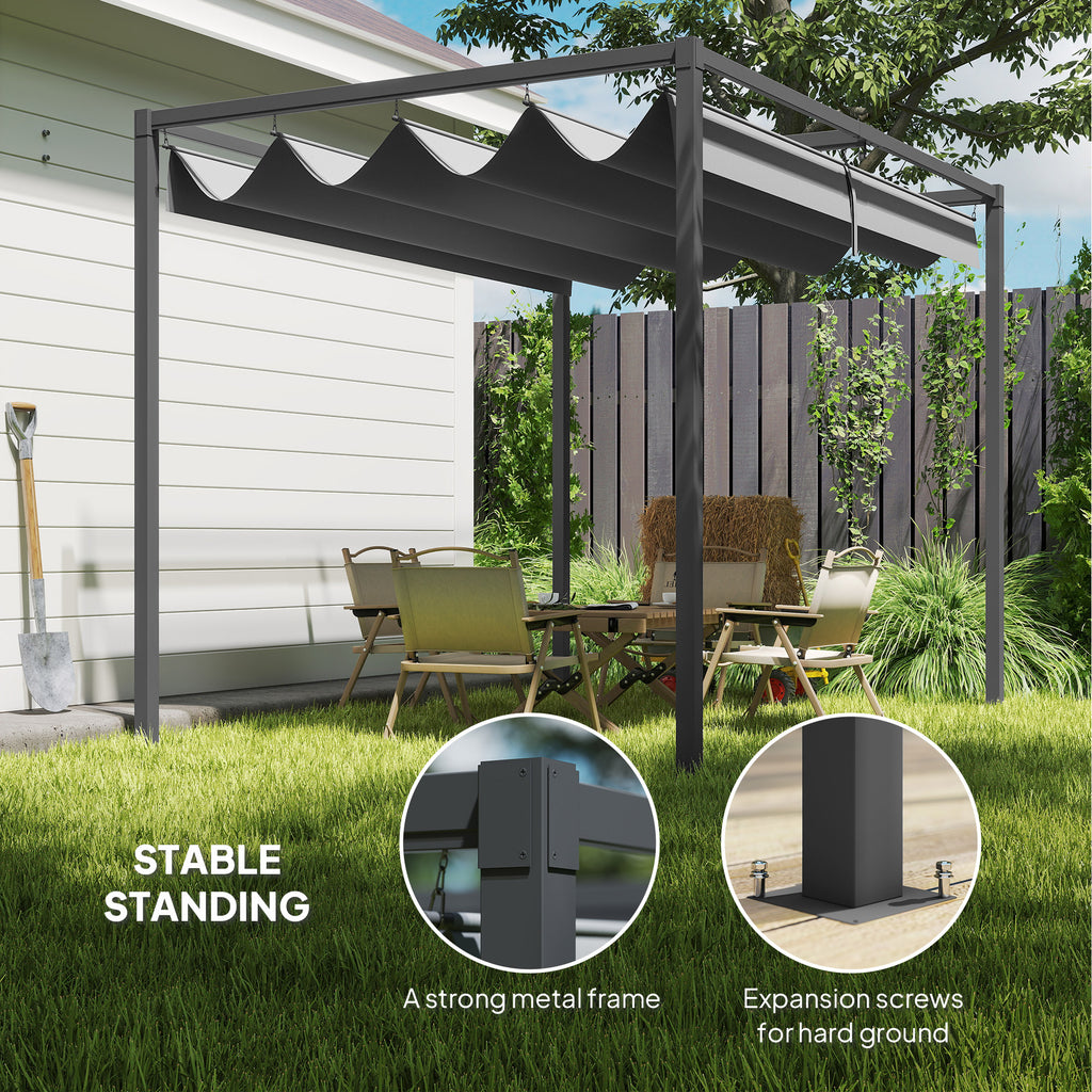 10x7ft Pergola with Retractable Roof Outdoor Patio Sun Shelter Garden Grape Tent Water-resistant Yard Shade Grey