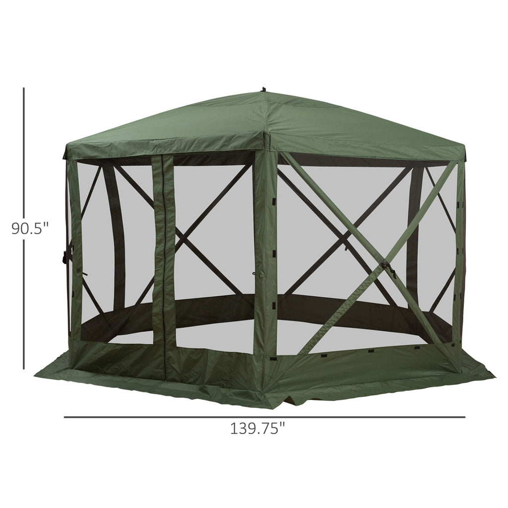 12' x 12' Hexagon Automatic Pop Up Screen Tents Camping Shelter Picnic Canopy Outdoor Sun Shade with Mesh Sidewalls and Carry Bag, Green