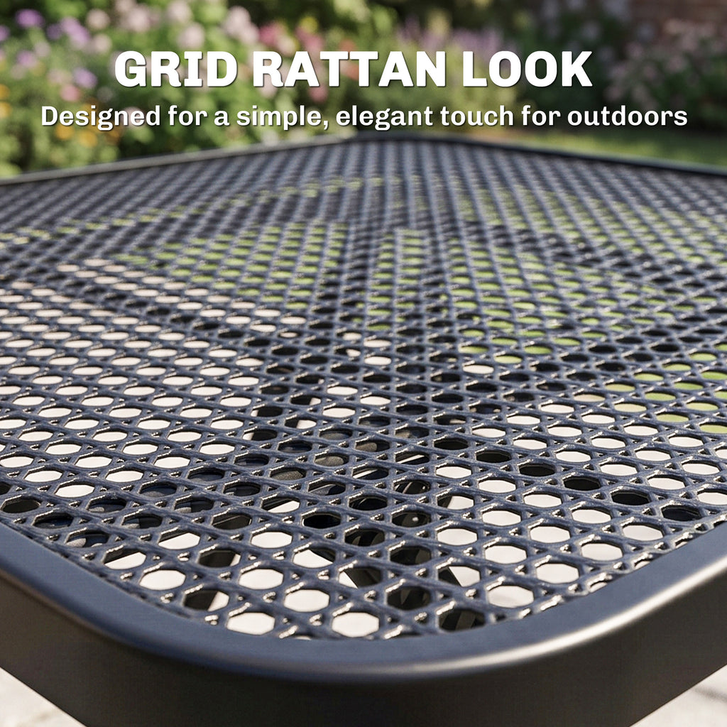 27.5" Square Outdoor Patio Table, Outdoor Folding Table with Grid Rattan-Like Top for Camping, Picnic, Black