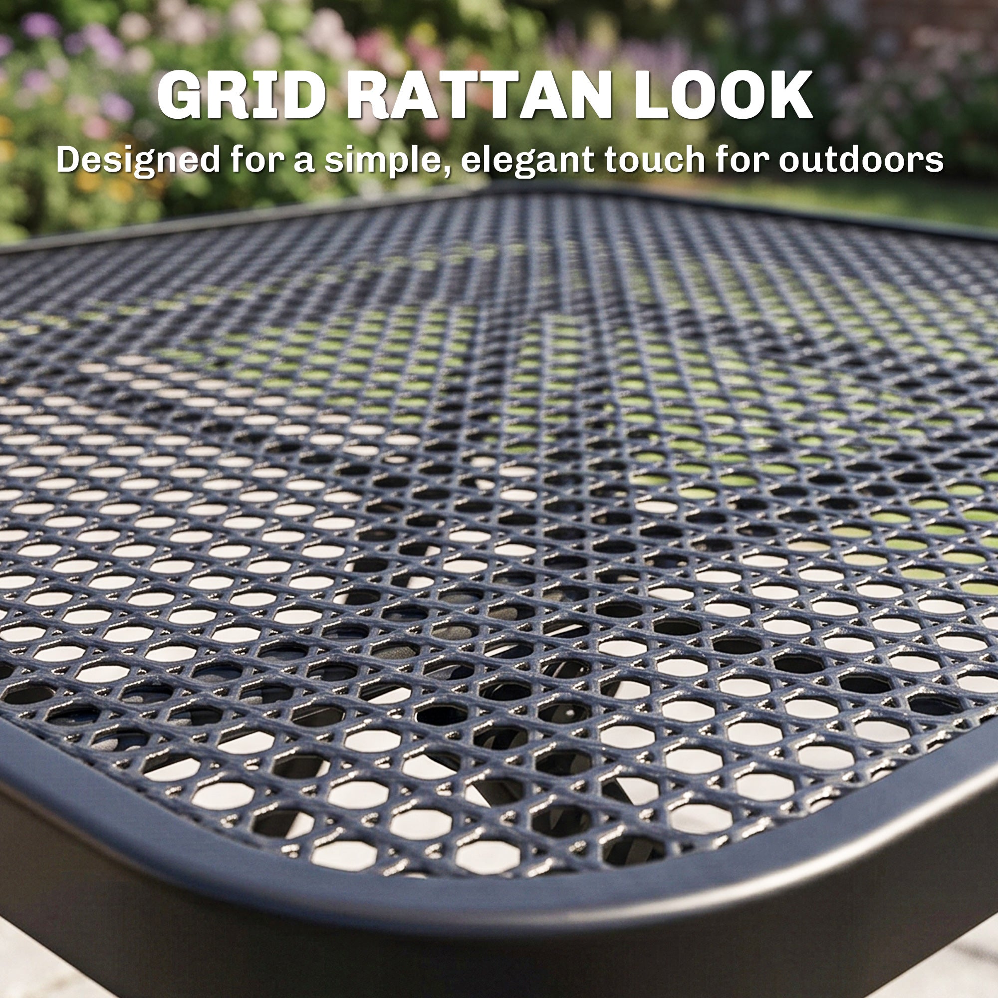 27.5" Square Outdoor Patio Table, Outdoor Folding Table with Grid Rattan-Like Top for Camping, Picnic, Black
