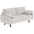 3 Seater Sofa, Velvet Upholstered Couch with Spring Cushions, Rubber Wood Legs and 2 Pillows, Cream White