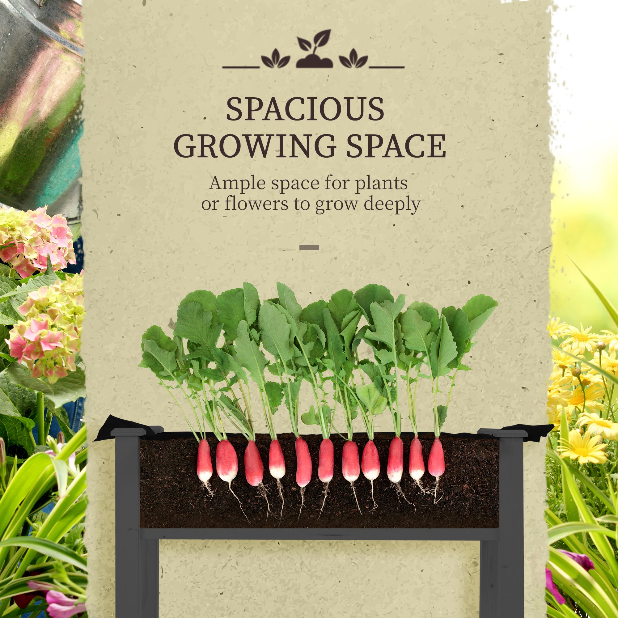 Raised Garden Bed with PE Greenhouse Cover Outdoor Elevated Wood Planter Box for Herbs and Vegetables Dark Gray