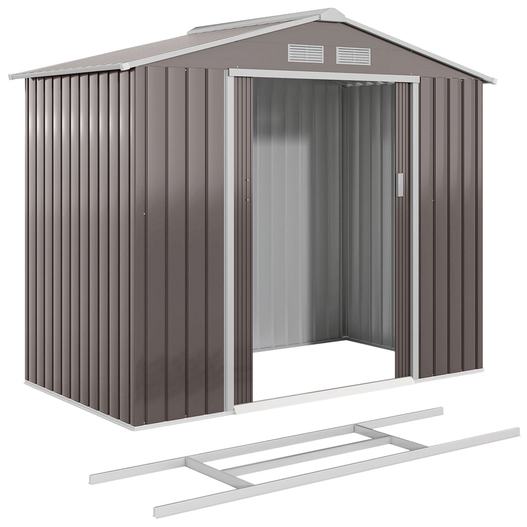 7 x 4 x 6 ft Metal Outdoor Storage Shed, Heavy-Duty Garden Tool House with Foundation Kit and Double Doors, Ideal for Patio and Backyard Storage, Light Brown