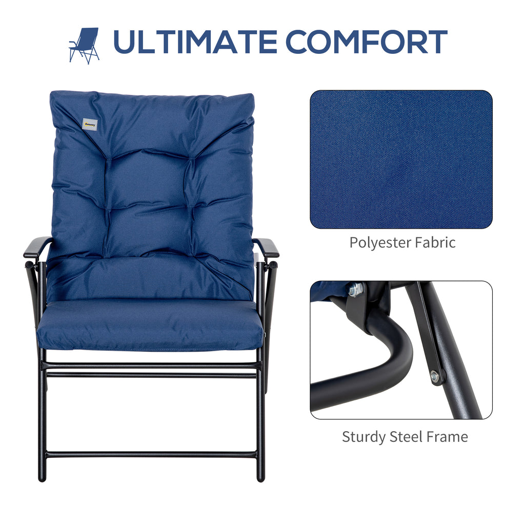 Foldable Lounge Chair, Fabric Upholstered Recliner, Outdoor Lounger with Armrest, Metal Frame for Backyard, Blue