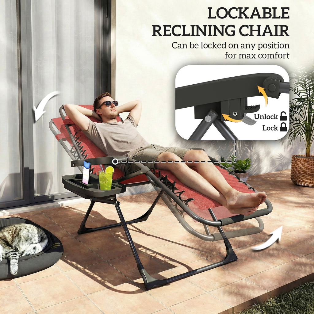 Zero Gravity Chair Set of 2, Folding Reclining Outdoor Lounge Chair with Cup Holder, Headrest, Wine Red