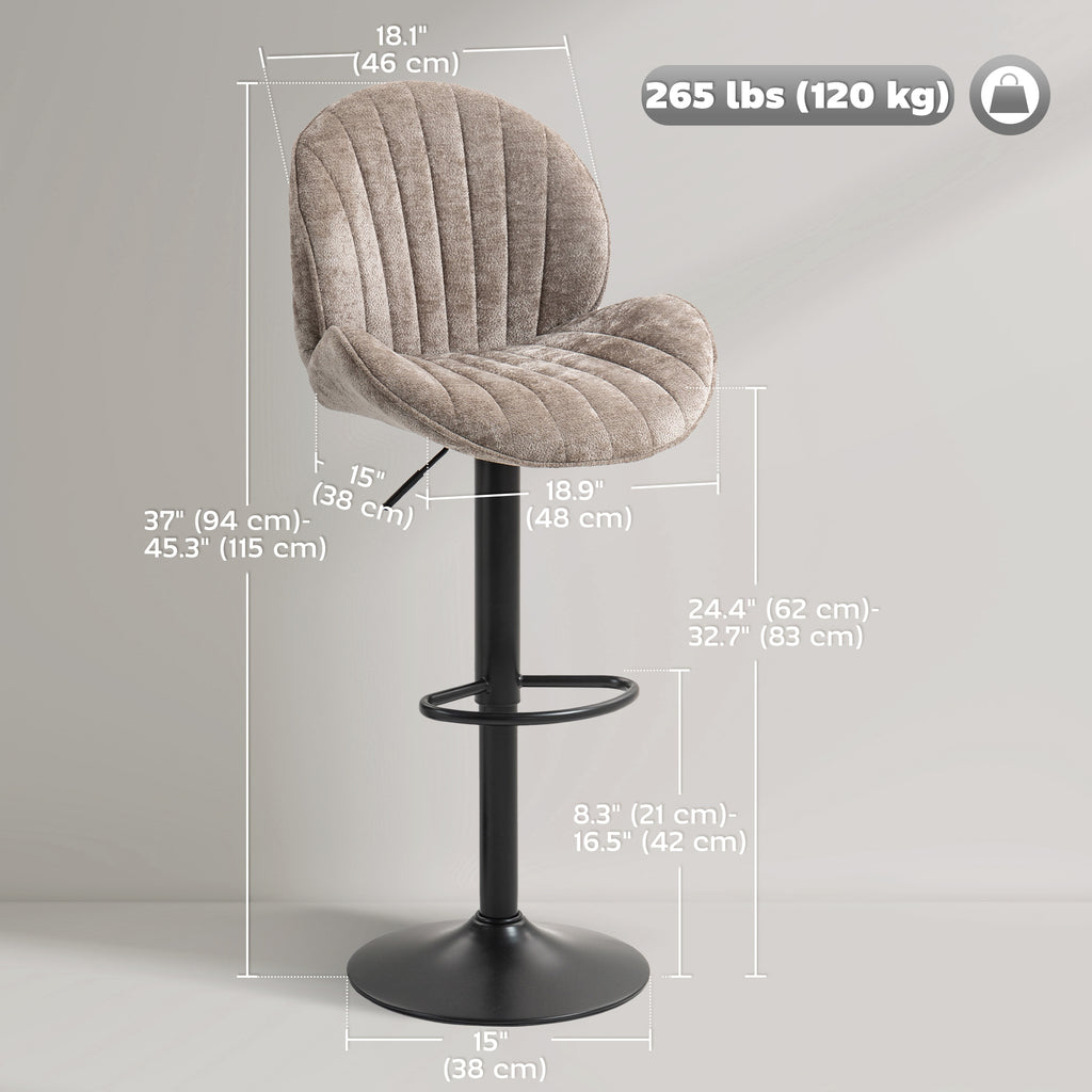 Bar Stools Set of 2, Swivel Barstools with Back, Adjustable Height and Footrest for Kitchen Island, Dining Room, Brown