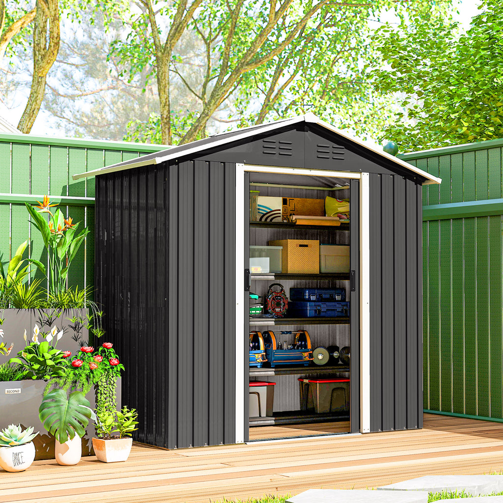 6.5x3.5ft Metal Garden Storage Shed for Outdoor Tool Storage with Double Sliding Doors and Vents, Dark Grey