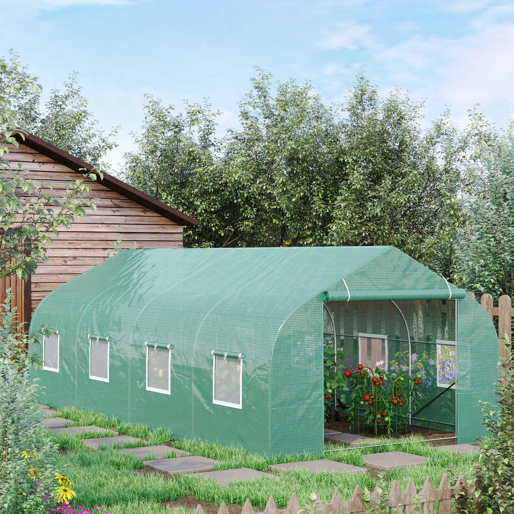 20x10x7ft Walk-in Steeple Greenhouse Outdoor Backyard Plant Seed Growth Shed Tunnel Warm House with 2 Anchor Way Green
