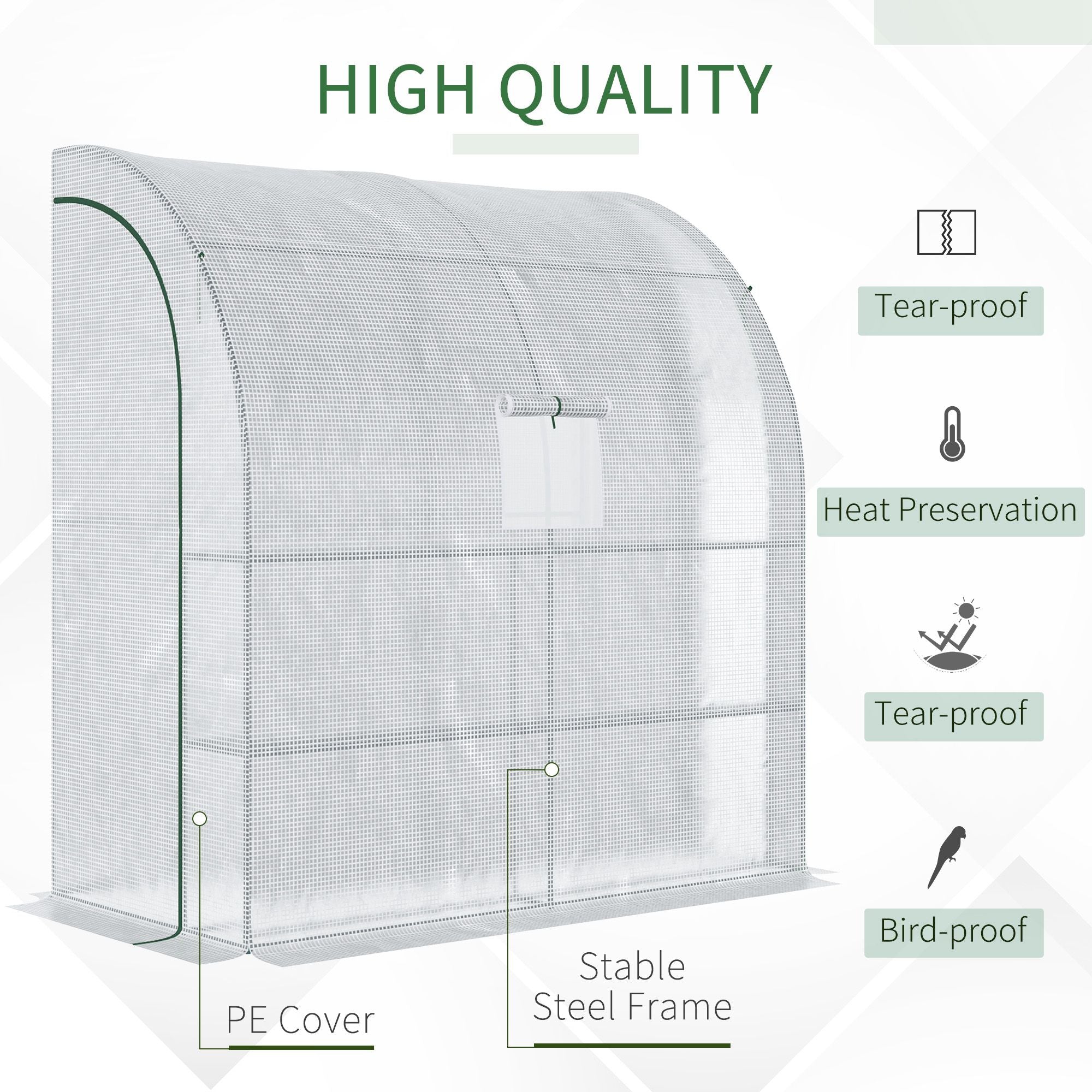 7' x 3' x 7' Outdoor Lean-to Walk-In Greenhouse w/ Roll-up Mesh Windows, Zipper Door and 3-Tier Shelves, White