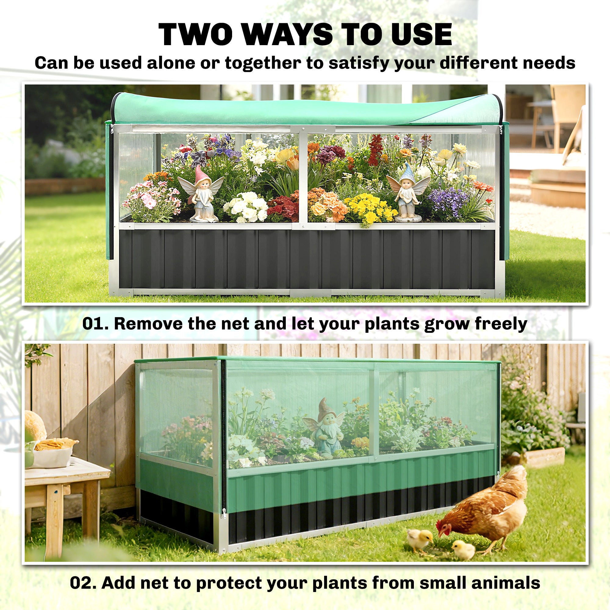 Raised Garden Bed, 5.7 x 3 x 2.3ft Steel Planter Box Outdoor with Cover, Gloves, Dark Grey