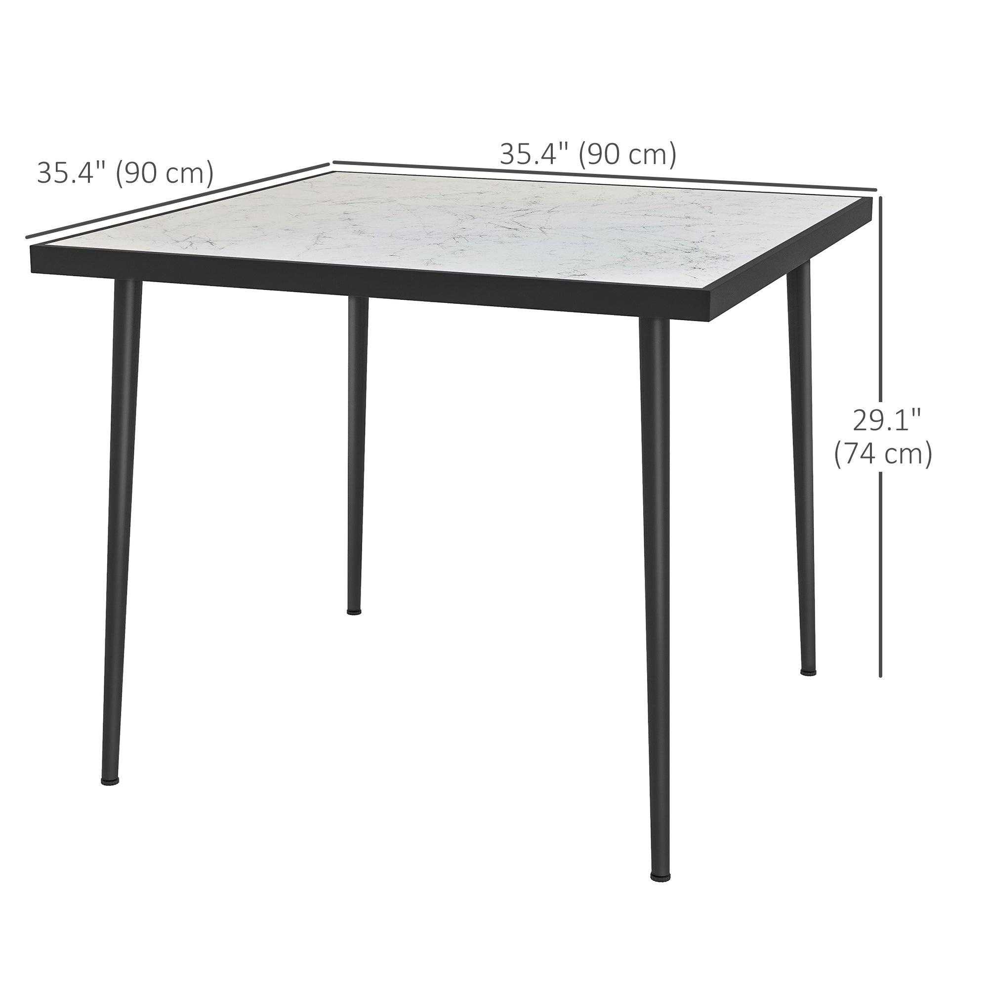 Outdoor Dining Table for 4, Square Patio Dining Table with Marble Effect Tempered Glass Top and Steel Frame, White