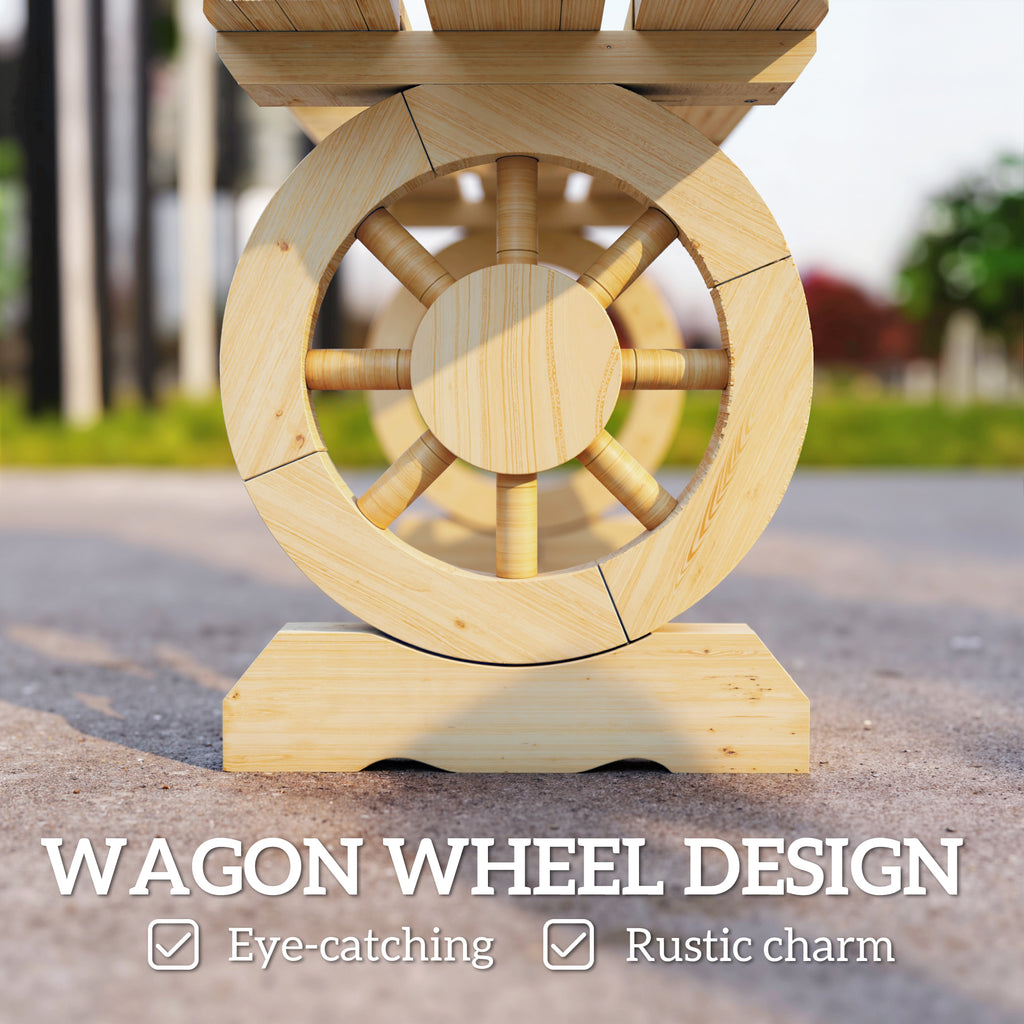 2-Person Outdoor Bench, Wood Garden Bench with Wagon Wheel Legs, Slatted Seat for Patio, Park, Backyard, Natural Wood